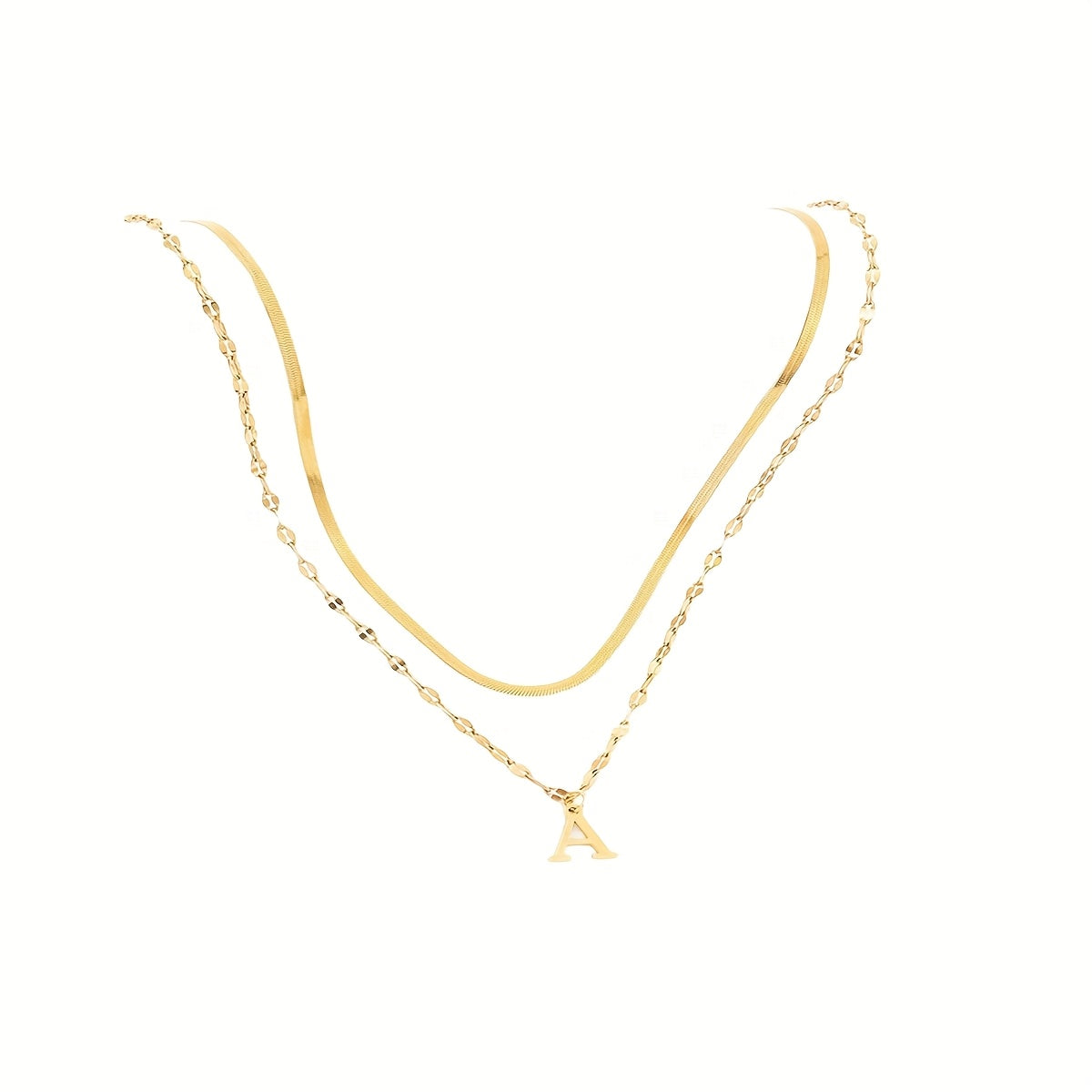 Women's Letter Pendant Necklace Layered Golden Stainless Steel