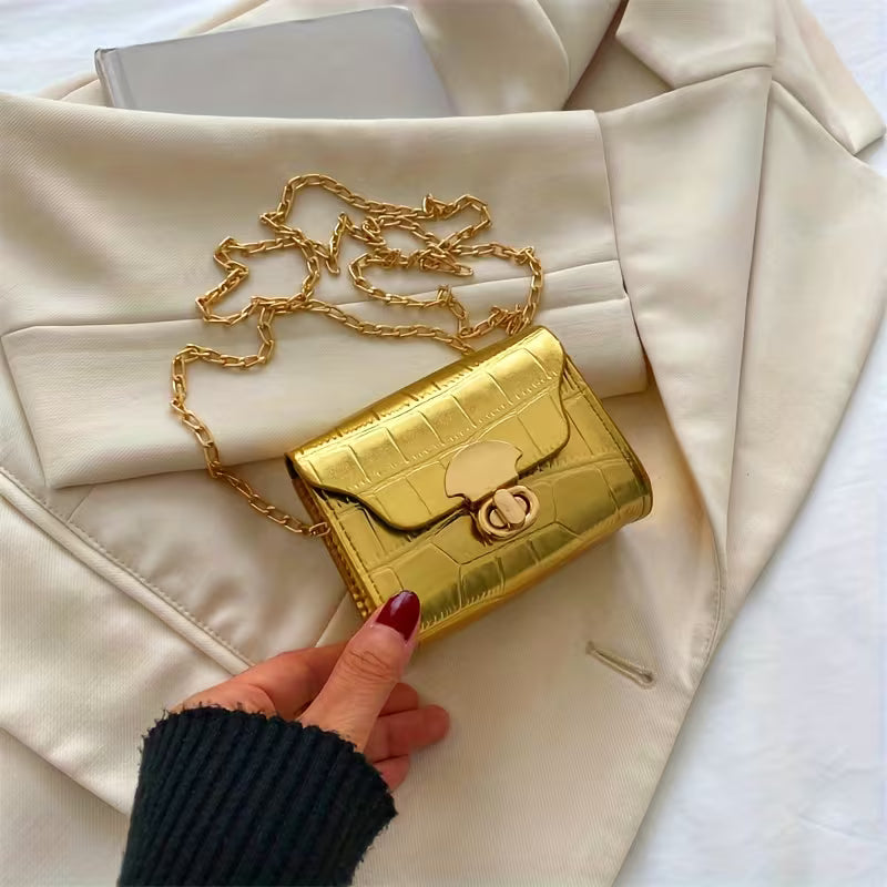 Women's Stone Pattern Mini Chain Crossbody Bag Elegant Shoulder