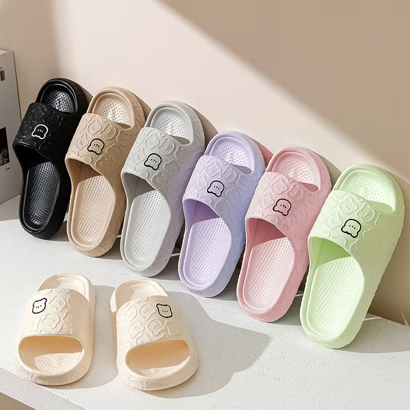 Unisex Breathable Cute Bear Soft Indoor Bathroom Slippers