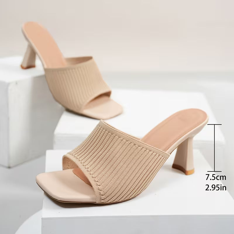 Women's Square Toe Chunky High Heel Sandals Slippers