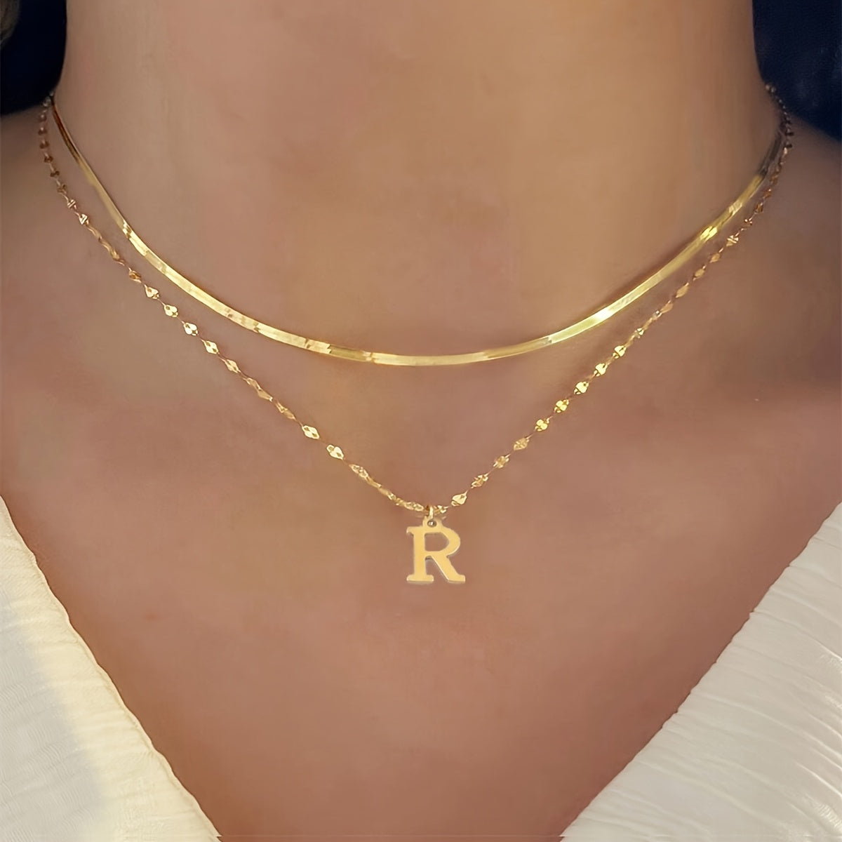 Women's Letter Pendant Necklace Layered Golden Stainless Steel