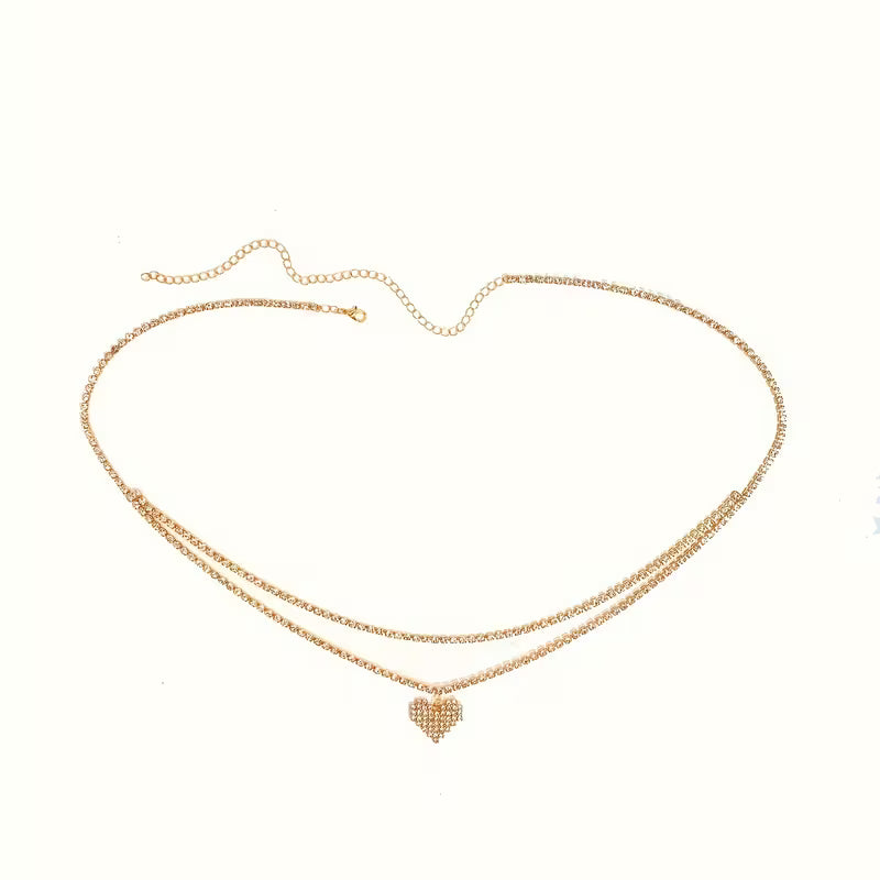Women's Multi-Layer Heart Water Drop Rhinestone Waist Chain