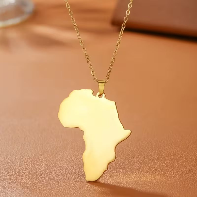 Women's 304L Stainless Steel Map Pendant Necklace 14K Gold Plated