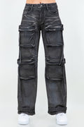 Women's Oil Stain Washed Wide Leg Jeans RJH-21187