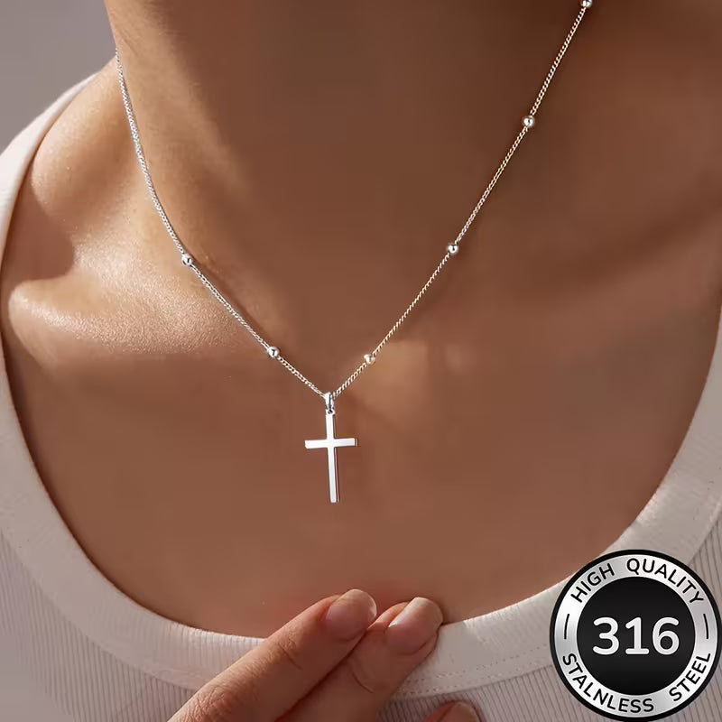 Women's Golden Cross Necklace 316 Stainless Steel Fashion Elegant