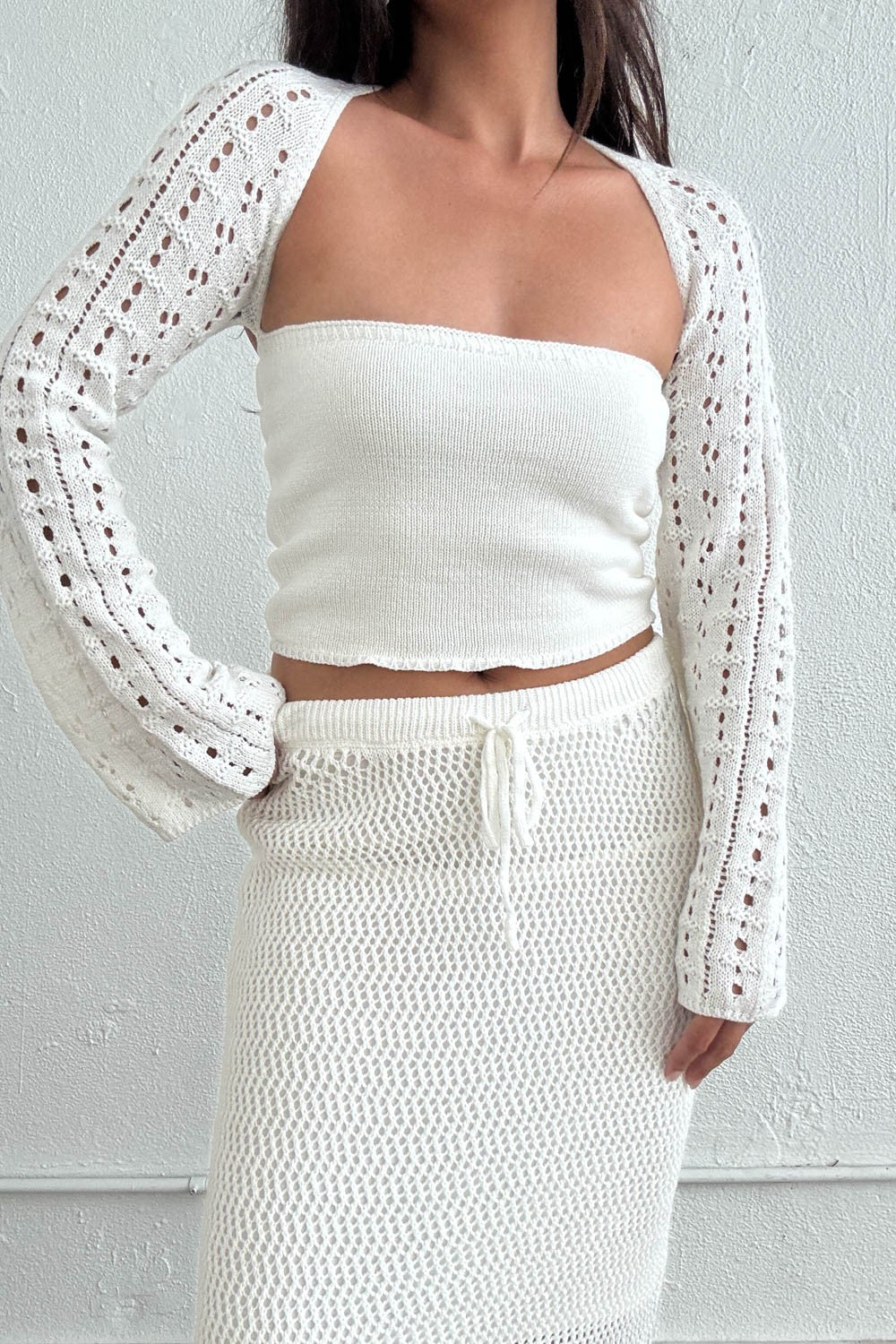 Women's Crochet Crop Top and Maxi Skirt Set S7568SET