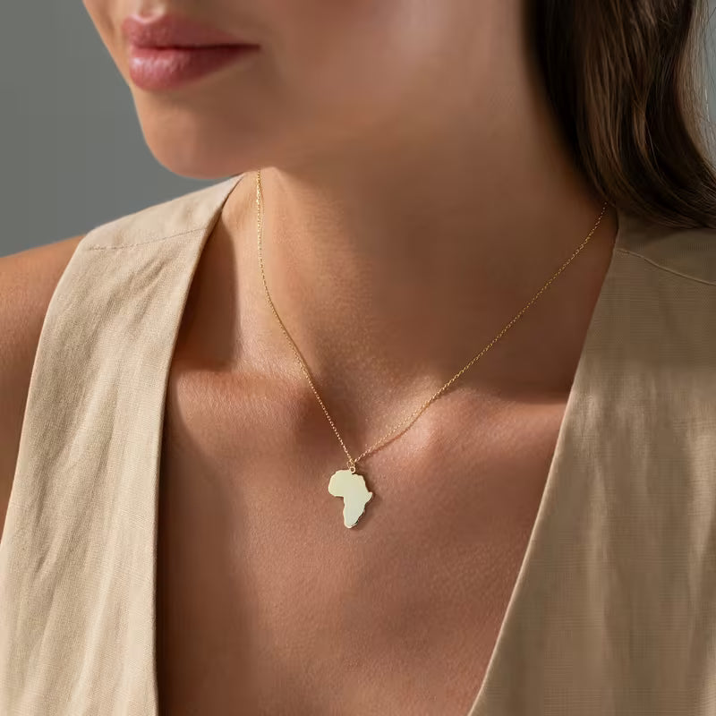 Unisex African Map Pendant Necklace Stainless Steel 18K Gold Plated