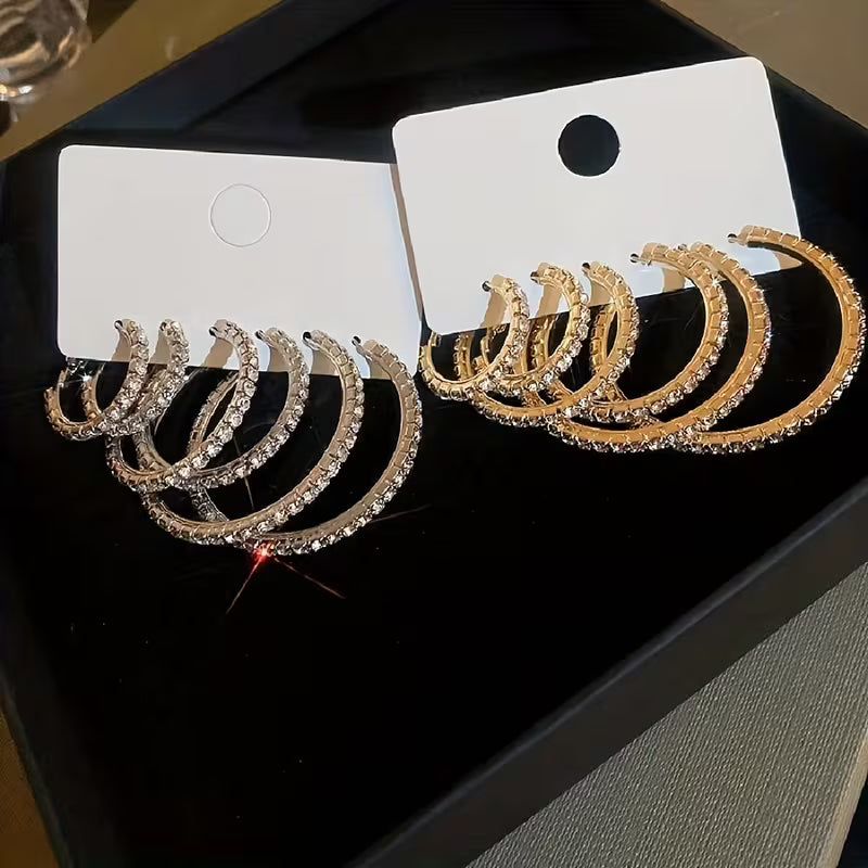 Women's C-Shaped Crystal Hoop Earrings Minimalist Jewelry Set