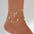 Women's Faux Pearl Butterfly Geometric 22-Piece Anklet Set Jewelry