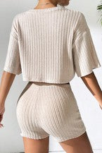 Women's Crew Neck Crop Tee Shorts Set ElYSSZJYY-6475
