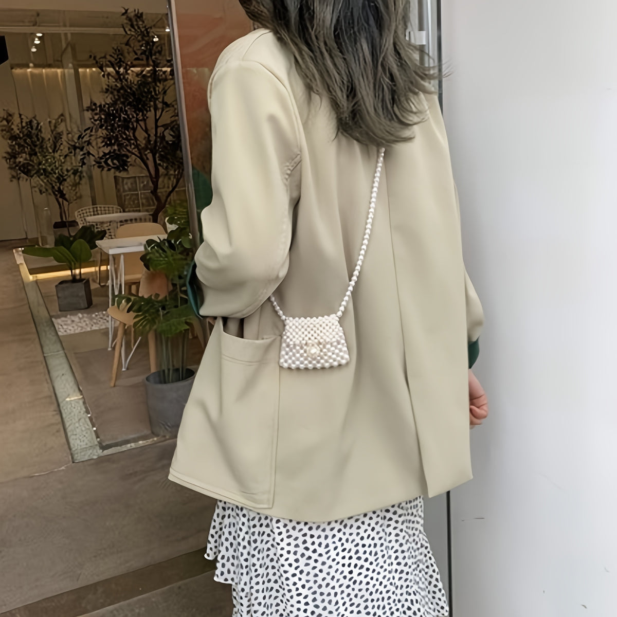 Women's Mini Dumpling High-Gloss Pearl Beaded Crossbody Bag