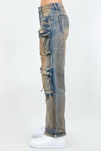 Women's Oil Stain Washed Wide Leg Jeans RJH-21187