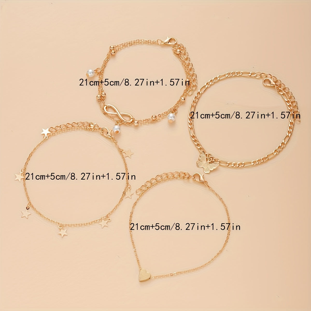 Women's Faux Pearl Butterfly Geometric 22-Piece Anklet Set Jewelry