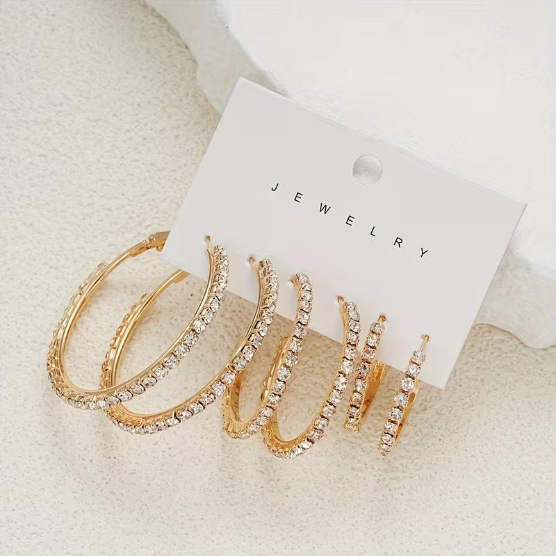 Women's C-Shaped Crystal Hoop Earrings Minimalist Jewelry Set