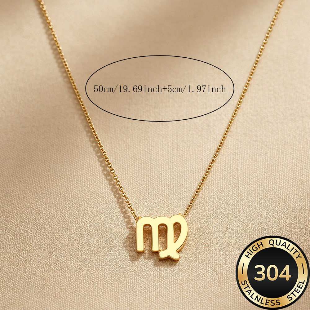 Women's Zodiac Constellation Pendant Necklace Elegant Stainless Steel Jewelry