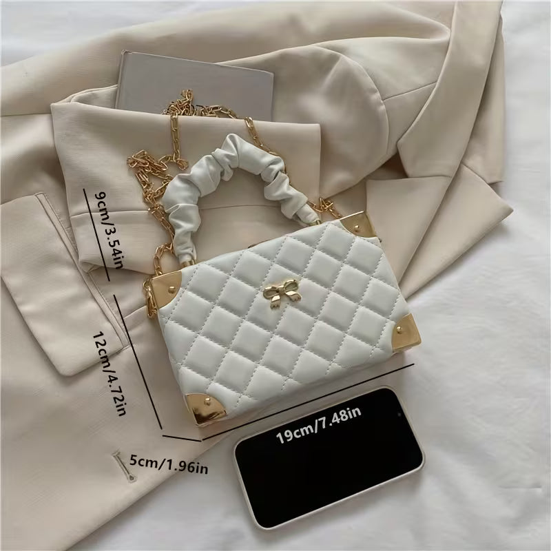 Women's Quilted Mini Box Bag Elegant Ruched Handle