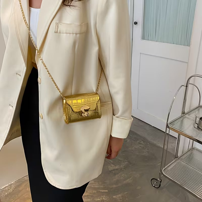 Women's Stone Pattern Mini Chain Crossbody Bag Elegant Shoulder