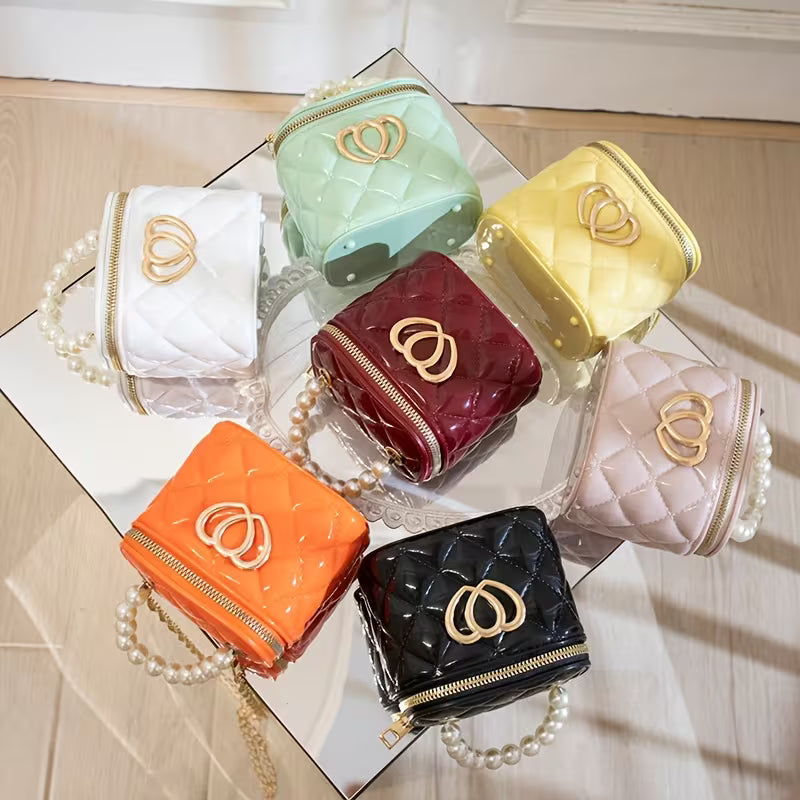 Women's Double Heart Rhombus Jelly Bucket Crossbody Bag Fashion