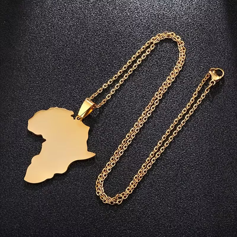 Women's 304L Stainless Steel Map Pendant Necklace 14K Gold Plated