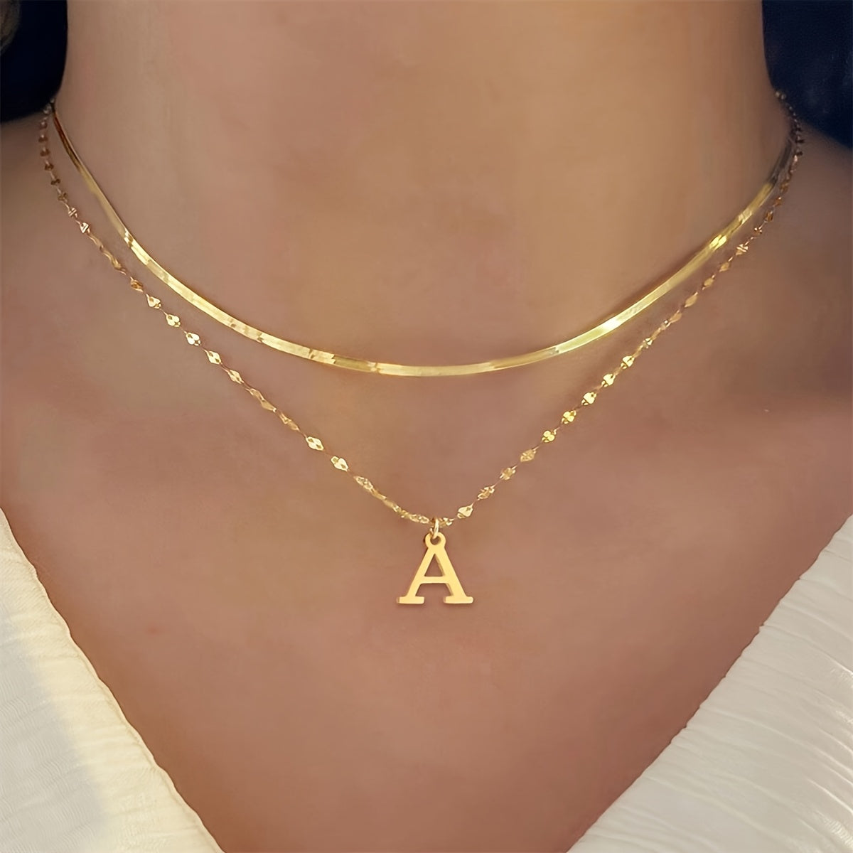 Women's Letter Pendant Necklace Layered Golden Stainless Steel