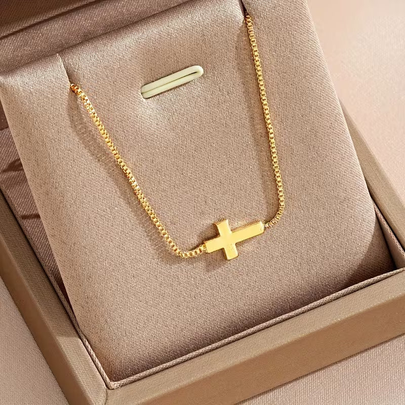 Women's Cross Pendant Necklace Elegant 18K Gold Plated Jewelry