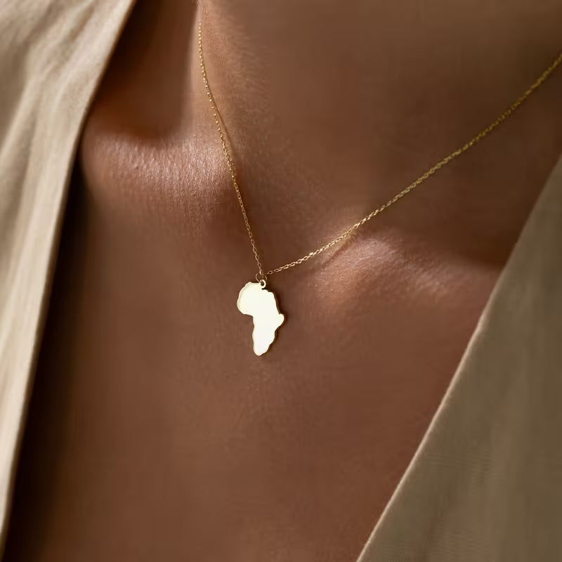 Unisex African Map Pendant Necklace Stainless Steel 18K Gold Plated