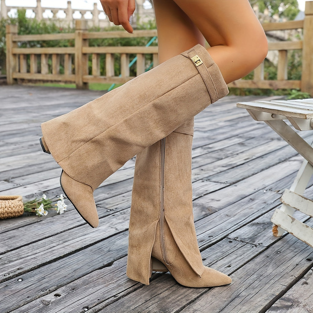 Women's Elegant Knee-High Boots Flat Heel Pointed Toe