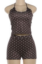 Women's Polka Dot Backless Halter Top Shorts Set ElYSDD-3394