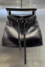Women's Gradient Rhinestone Denim Skirt CHICJX4KSH1-5522