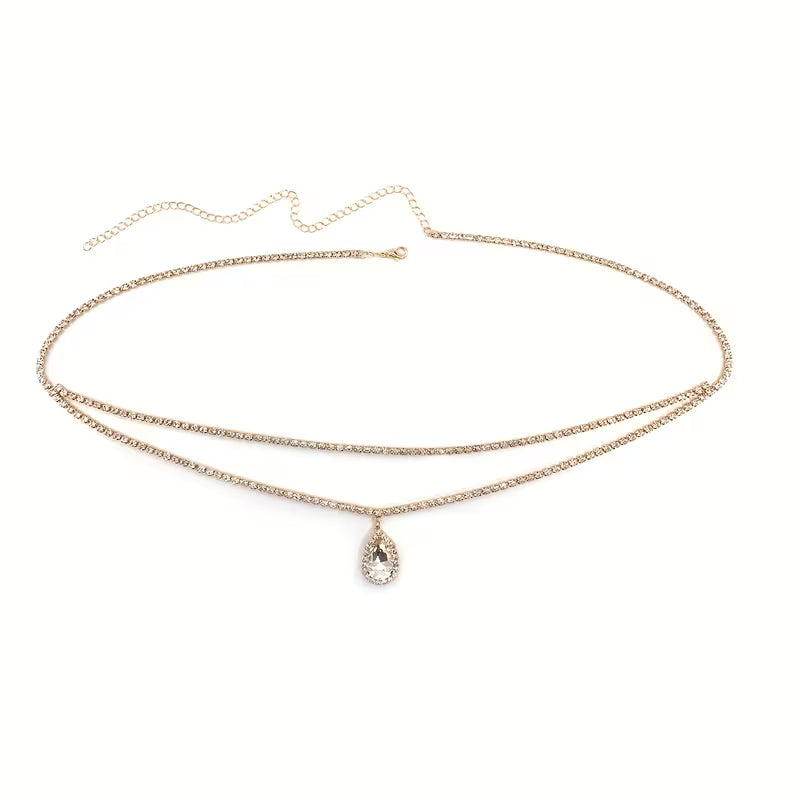 Women's Multi-Layer Heart Water Drop Rhinestone Waist Chain