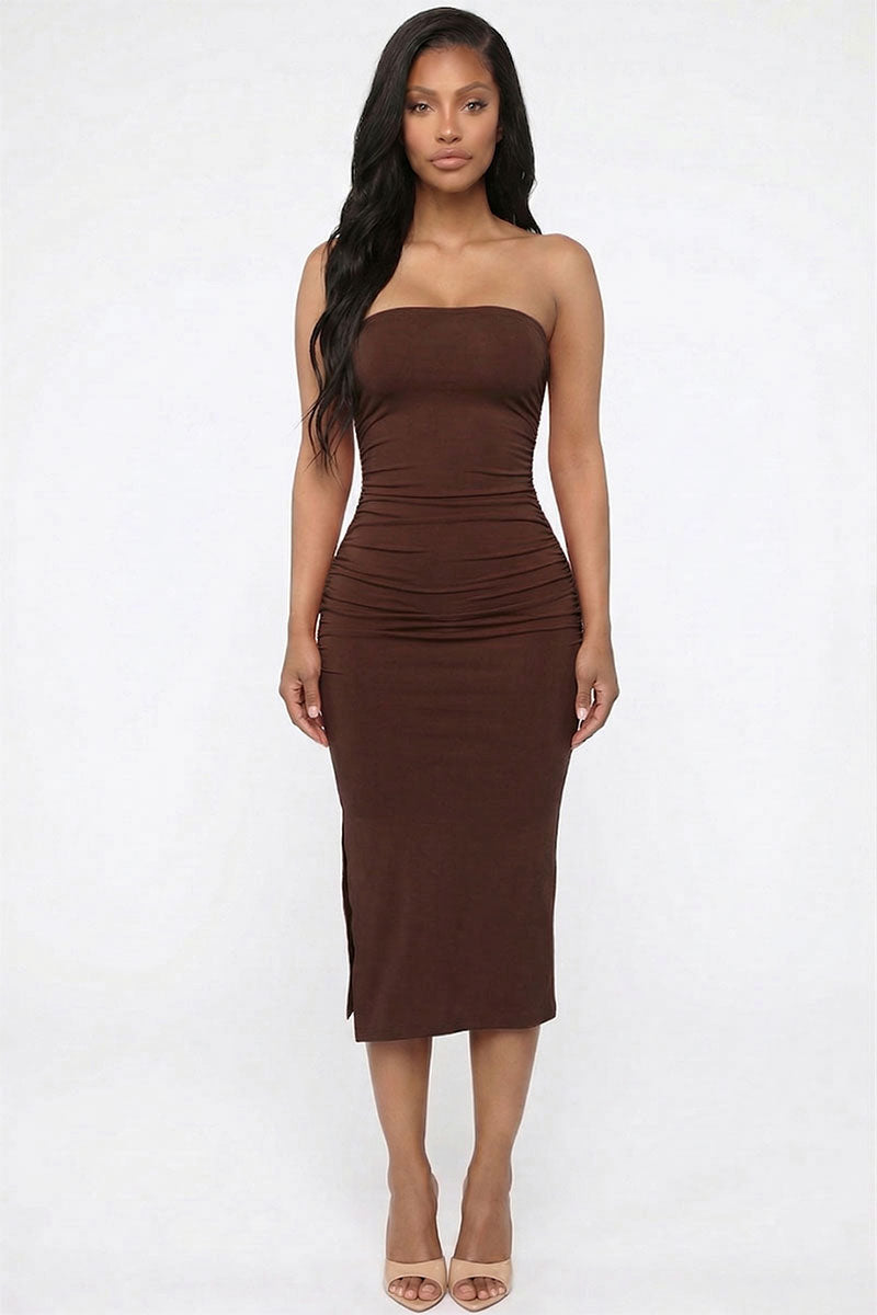 Women's Solid Bodycon Split Hem Tube Dress BD5481