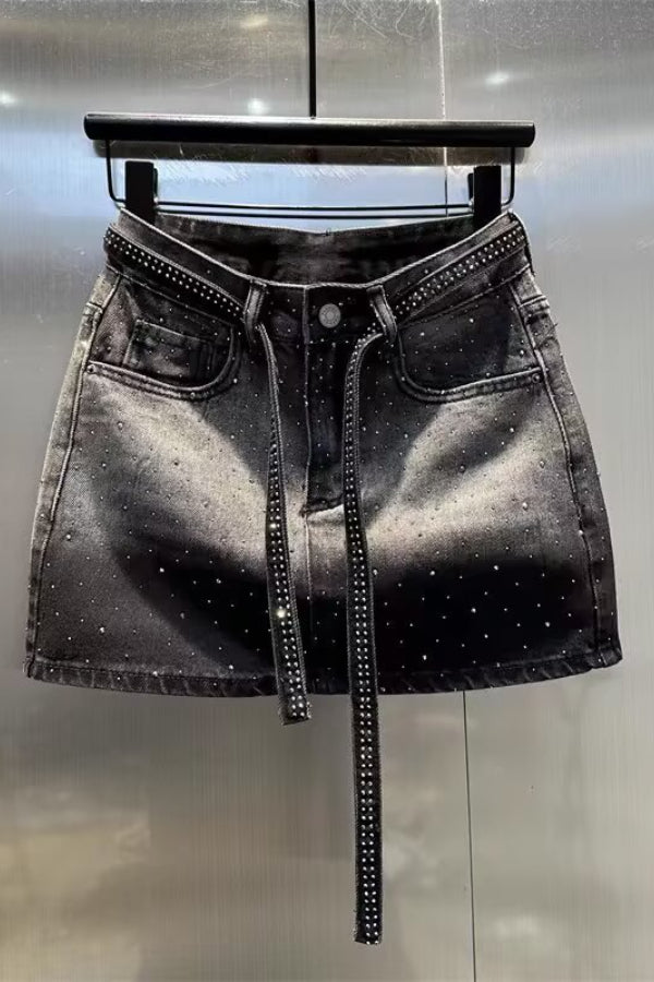 Women's Gradient Rhinestone Denim Skirt CHICJX4KSH1-5522