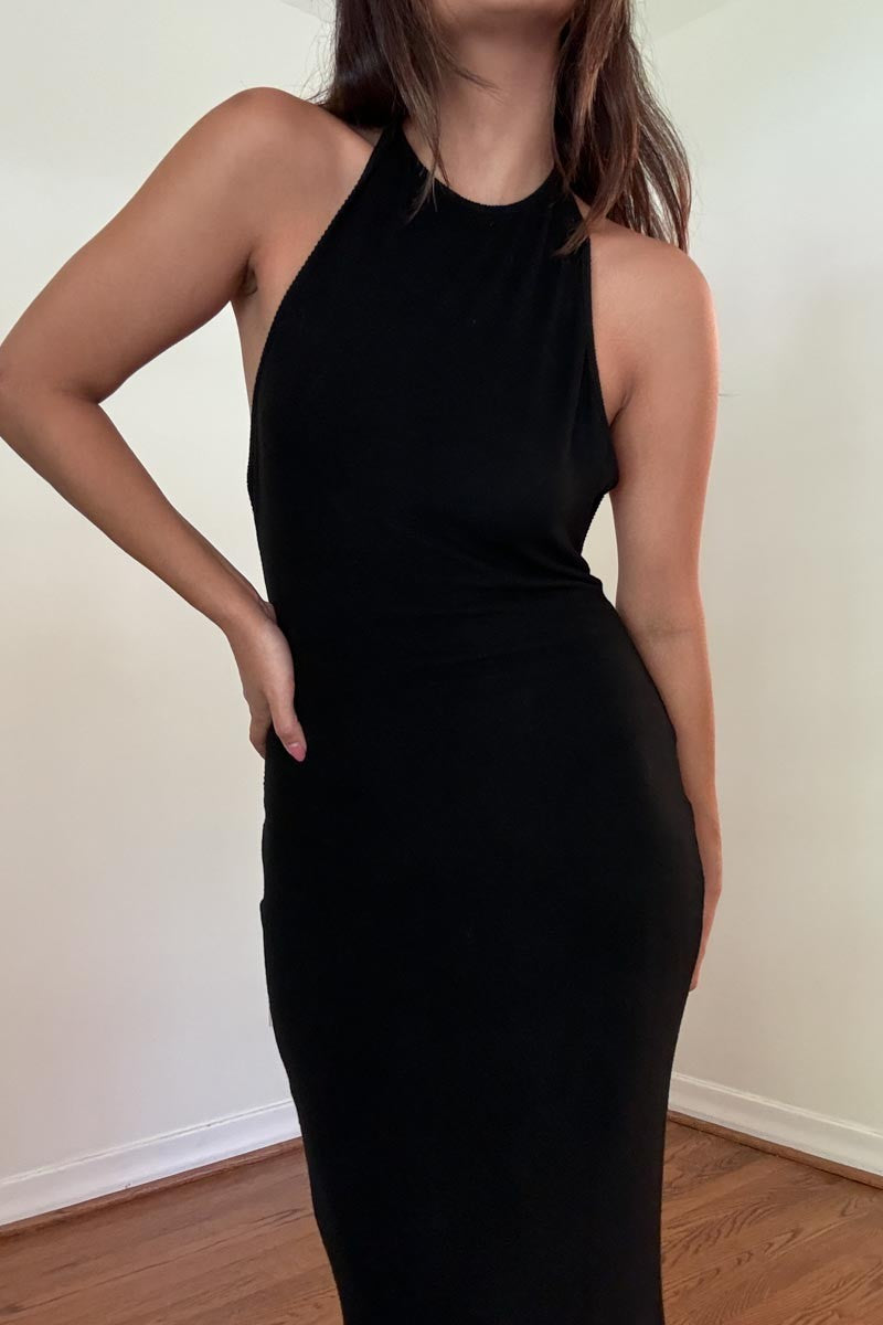 Women's Rib Full Length Halter Dress S6049D_A