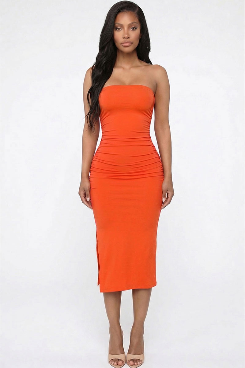 Women's Solid Bodycon Split Hem Tube Dress BD5481