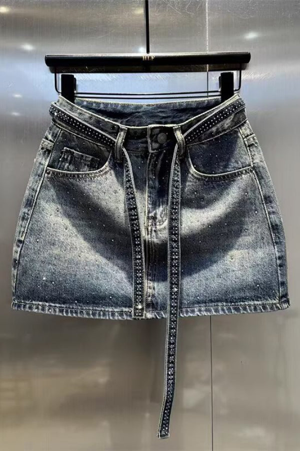 Women's Gradient Rhinestone Denim Skirt CHICJX4KSH1-5522