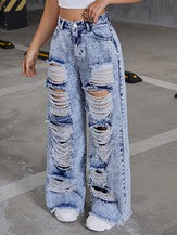 Women's Distressed Wide Leg Jeans RTM551