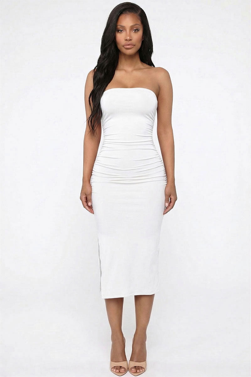 Women's Solid Bodycon Split Hem Tube Dress BD5481