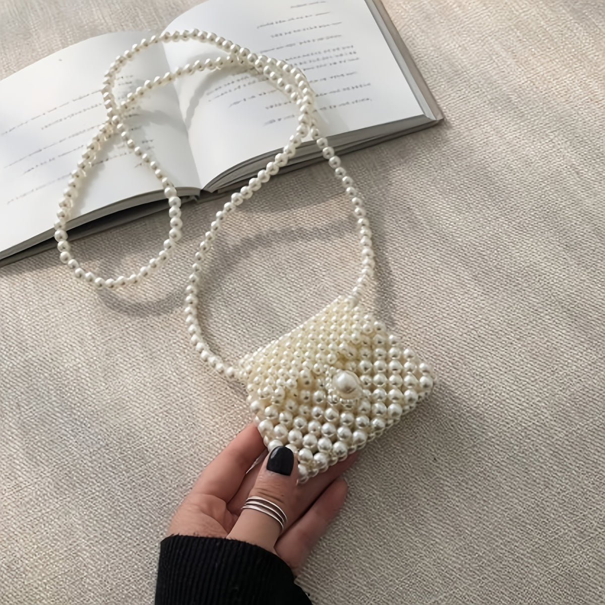 Women's Mini Dumpling High-Gloss Pearl Beaded Crossbody Bag