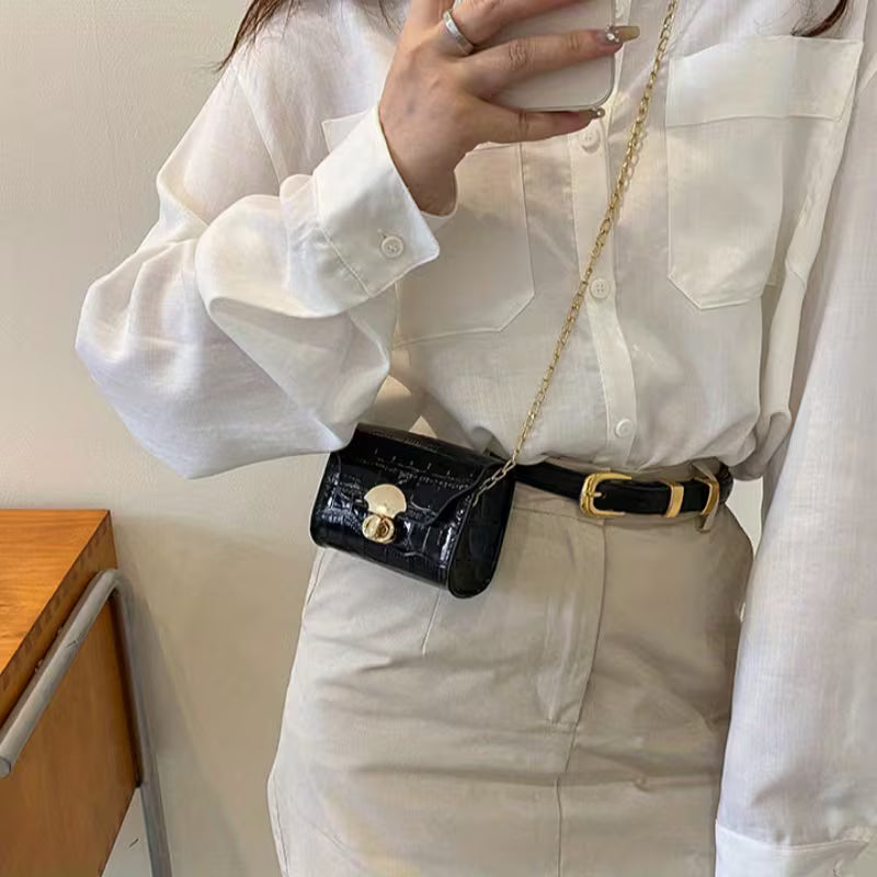 Women's Stone Pattern Mini Chain Crossbody Bag Elegant Shoulder