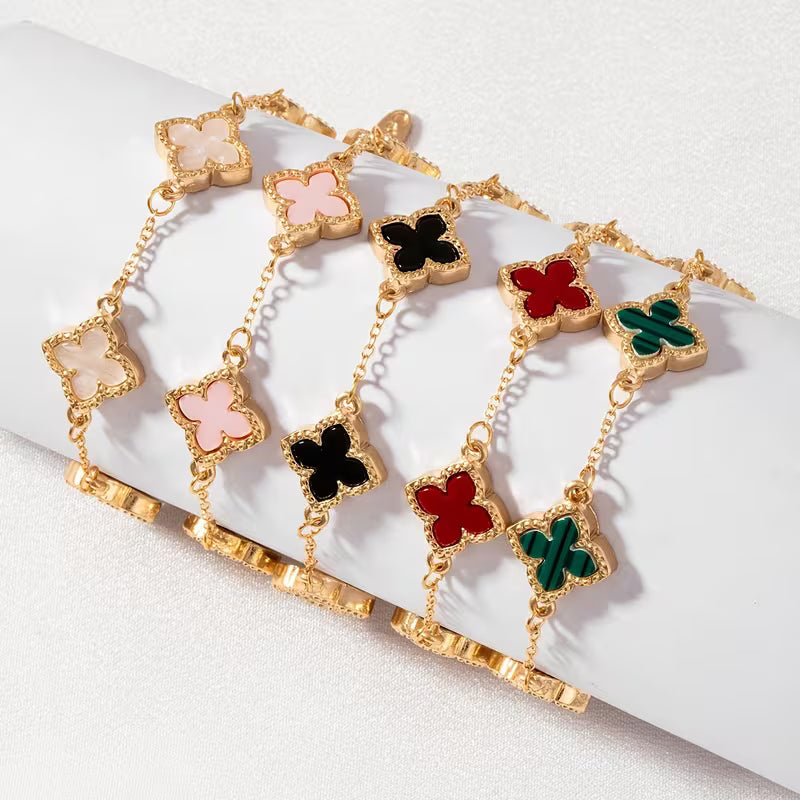 Women's Lucky Clover Pendant Golden-Tone Chain Elegant Bracelet Jewelry