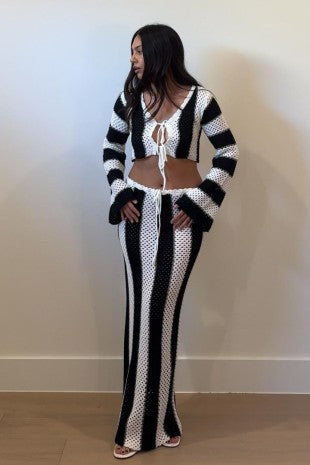 Women's Crochet Stripe Knit Top and Skirt Set S7864SET_2
