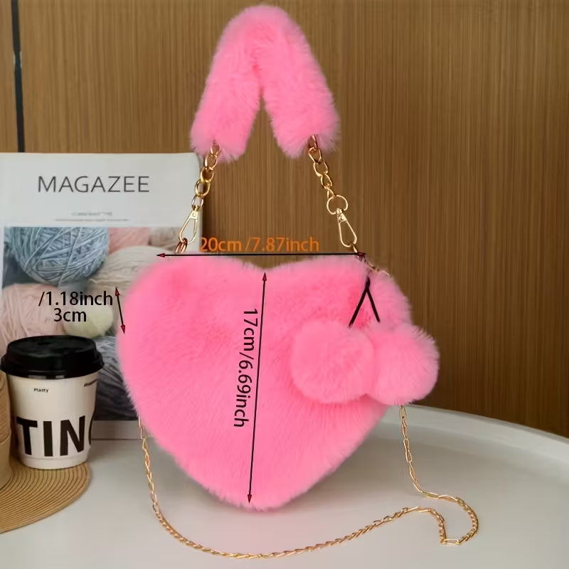 Women's Plush Heart Shoulder Bag Fashion Autumn Winter