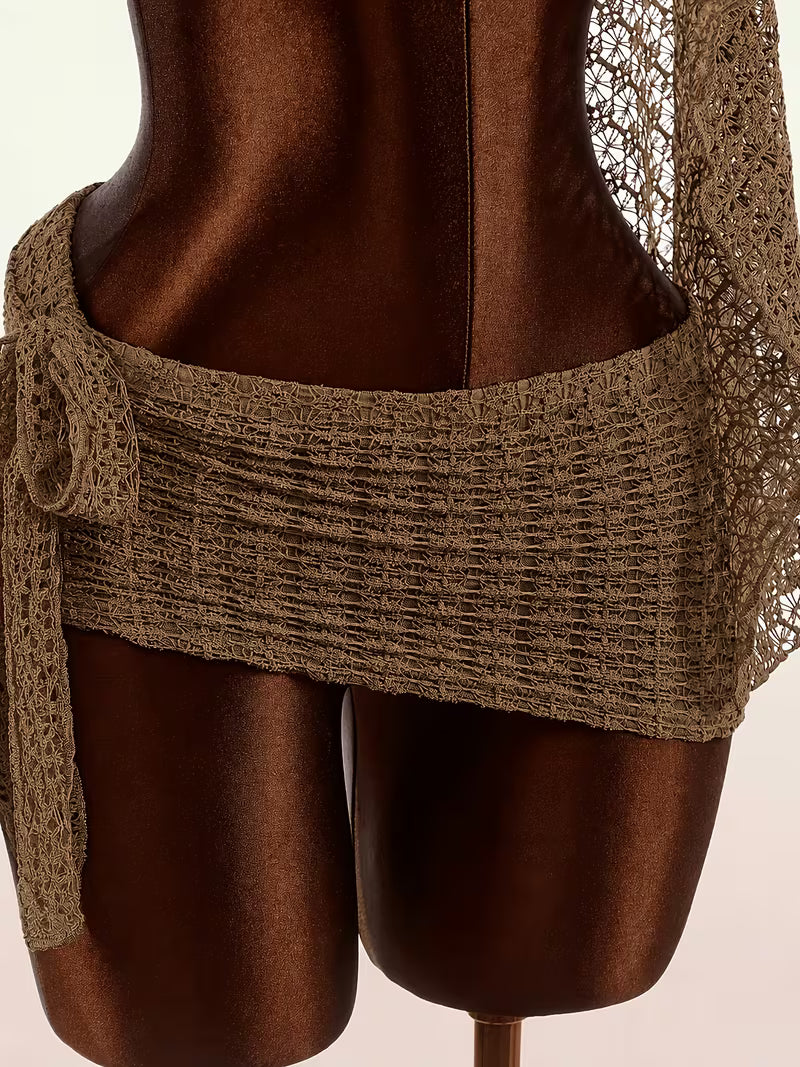 Women's Hollow Crochet Off-Shoulder Flared Sleeve Set