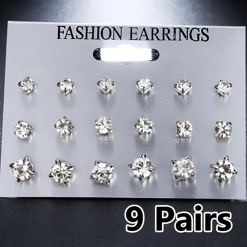 Women's Sparkling Classic Stud Earrings Set Synthetic Zirconia Jewelry