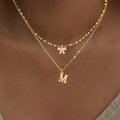 Women's Crystal Bow Initial Pendant Stainless Steel Lip Chain Necklace Set