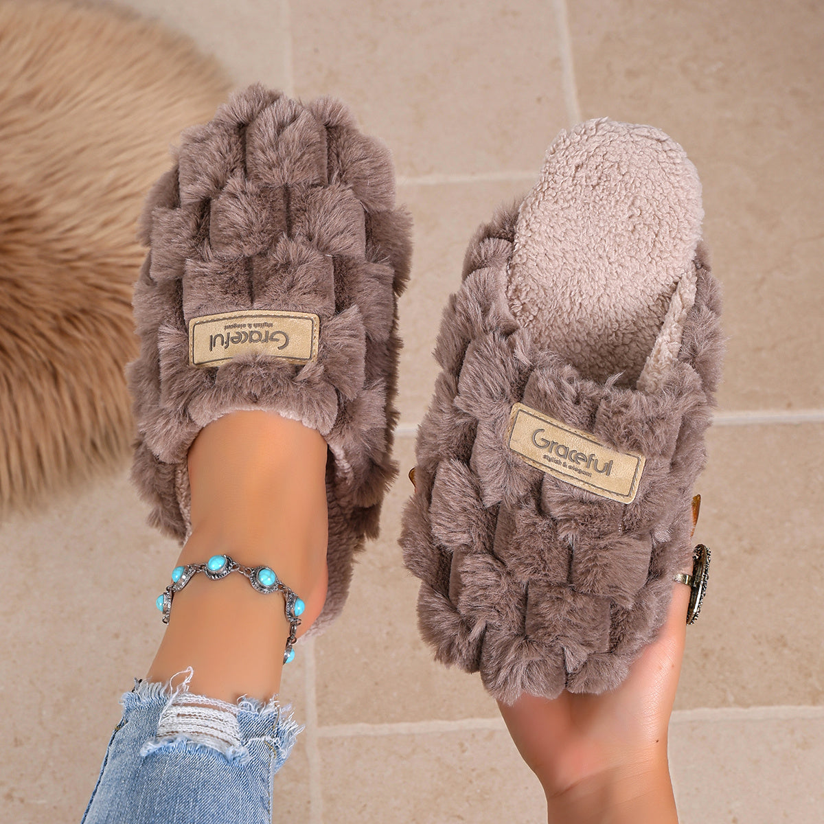 Women's Plaid Slide Slipper Casual Indoor Shoes
