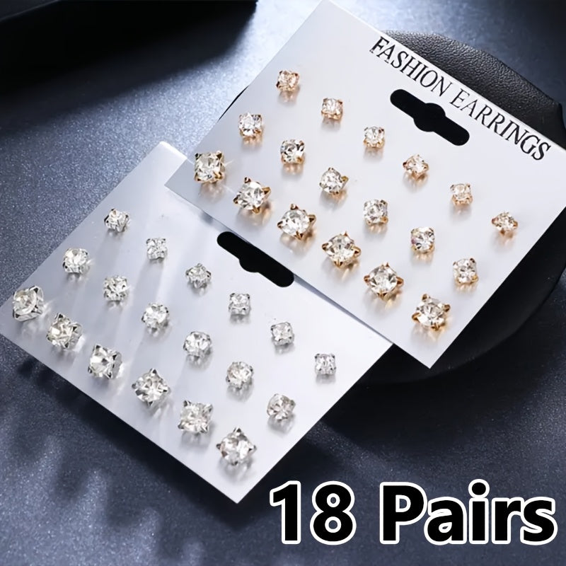 Women's Sparkling Classic Stud Earrings Set Synthetic Zirconia Jewelry