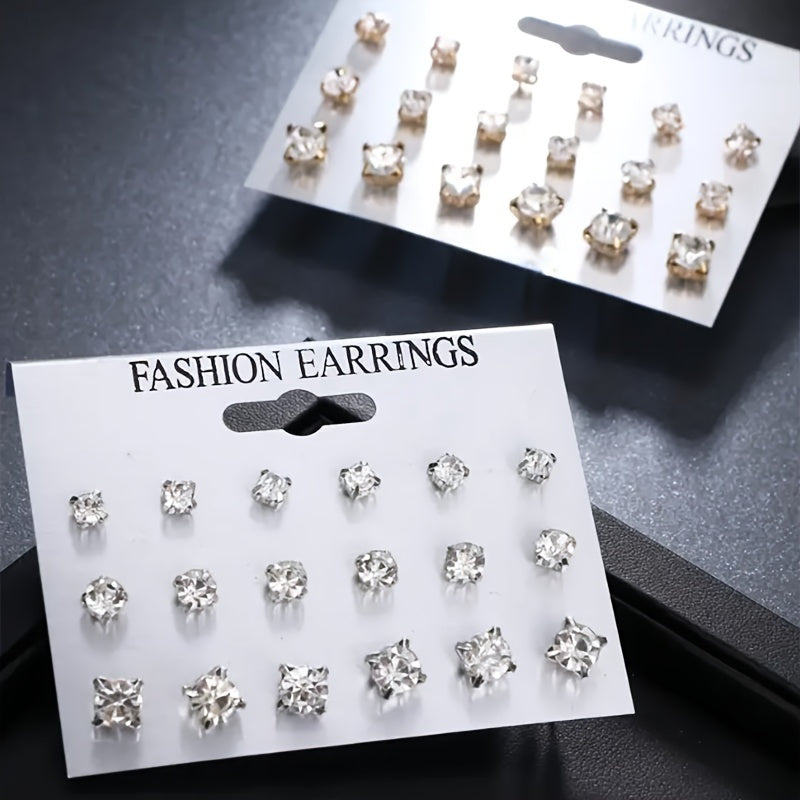 Women's Sparkling Classic Stud Earrings Set Synthetic Zirconia Jewelry