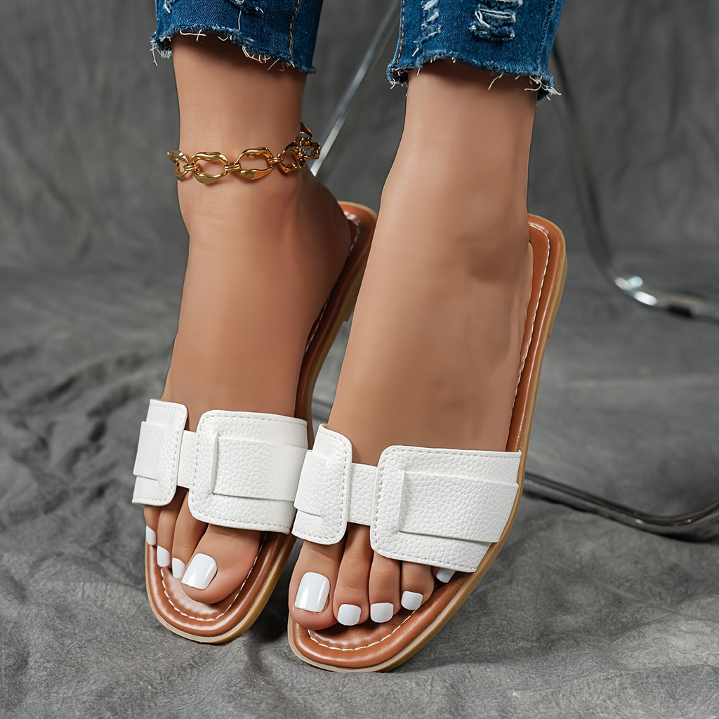 Women's Vintage Square Toe Woven Buckle Flat Sandals
