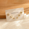 Women's Four-Petal Flower Plated Minimalist Studs Small Hoops Earrings Set